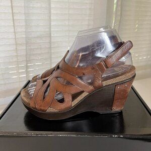 Dansko Felicia Wedge Platform Sandals Womens Size 37‎ Brown Leather Shoes GUC!